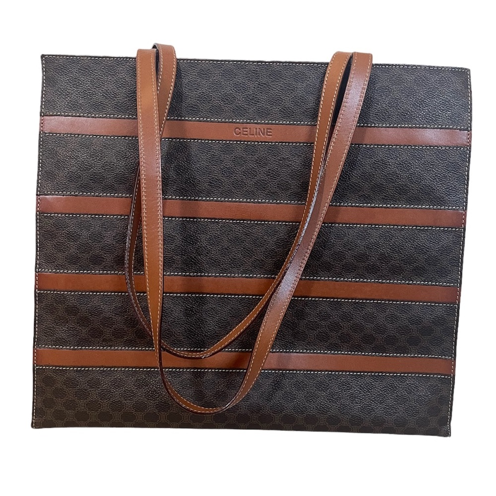 Celine | Authentic Brown Horizontal Stripe Triomphe Large Shopping Tote